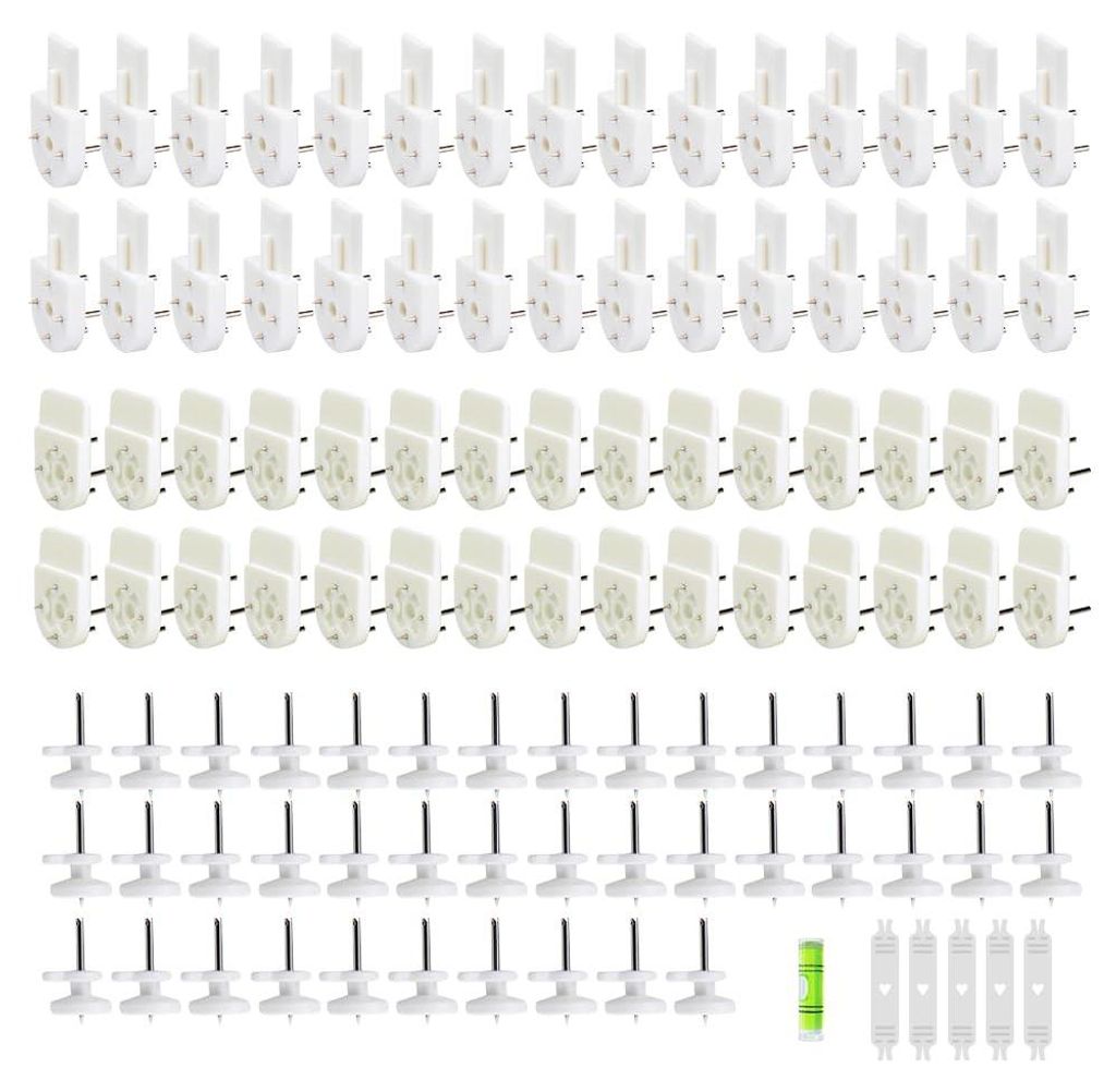 100 unsichtbare Aufhängehaken für harte Wände, unsichtbare Nagel- und Schraubhaken für die Wand, Aufhängeset für Bilderrahmen, Aufhängestän...
