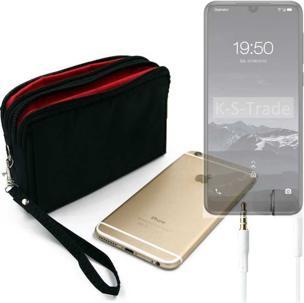 TOP SET kompatibel mit Qilive Q3 Handy Hülle Gürteltasche schwarz + Kopfhörer Travel Bag Travel-Case mit Diebstahlschutz praktische Schutz Hülle