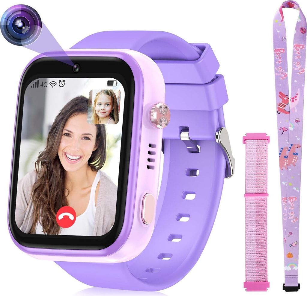 Kinder-Smartwatch mit GPS und Telefon, WLAN-Videoanruf-Kamera SOS, IP67 wasserdicht mit GPS-Echtzeit-Standort, Musik-Video-Player, Alarm,Android IOS