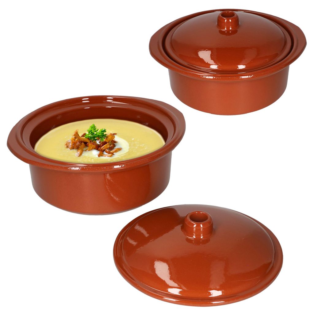 2er Set Ton-Topf + Deckel 1,6L Mediterran Cocotte Kochtopf Produktbild 