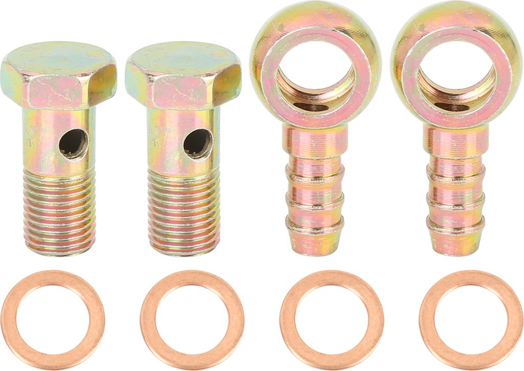 2 Sätze Hohlschraube Banjo Schlauch Metall Barb Bolzen Armaturen Unterlegscheibe Bronzeton für Motorrad Auto 12 mm