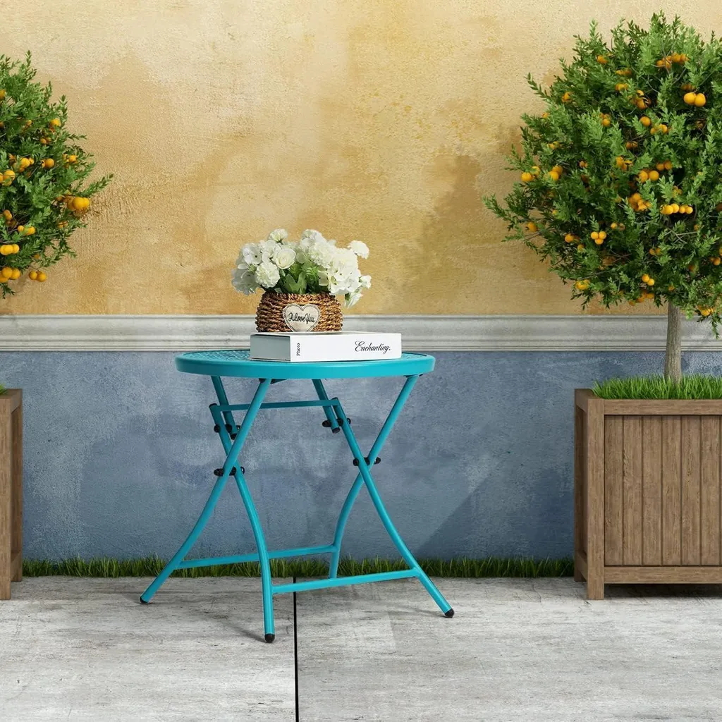 Table d'Appoint Extérieure sans Rouille Pliable et Compacte en Métal Noir - 6