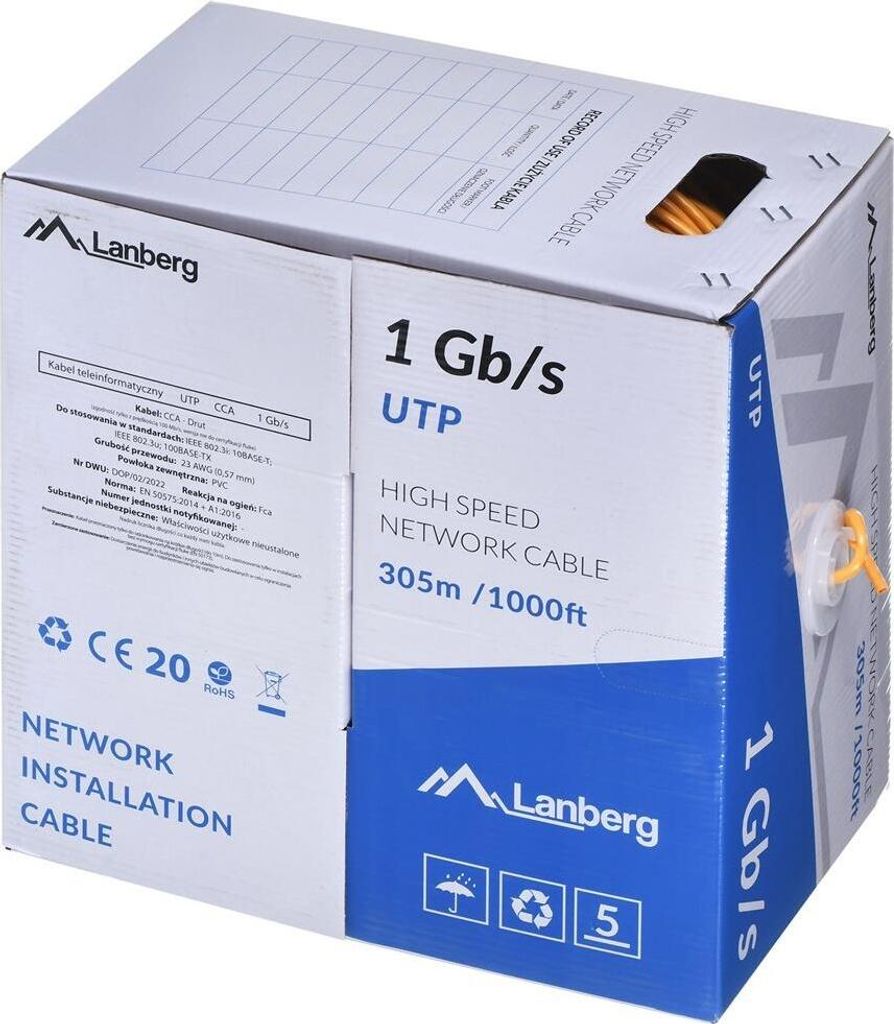 Lanberg LCU6-10CC-0305-O, 305 m, U/UTP (UTP), Oranžová Obrázek produktu 