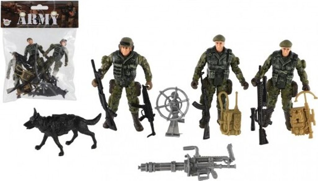 Set Soldaten mit Hund mit Zubehör 12pcs Kunststoff in Tasche