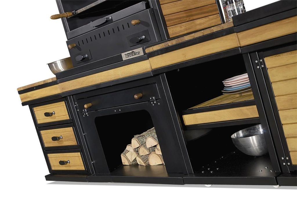 Außenküche in Schwarz Holz Edelstahl modern robust