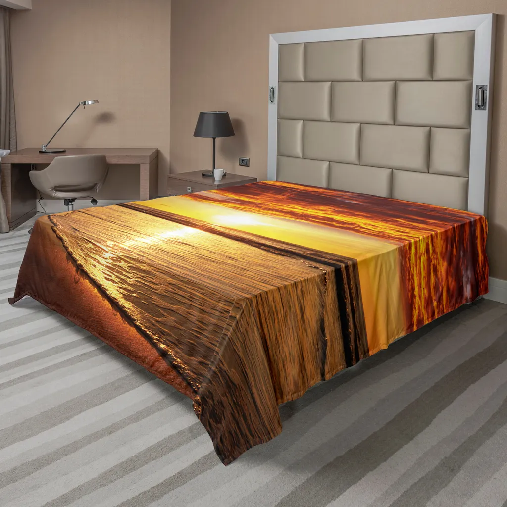 Drap plat anti-plis facile à entretenir imprimé plage exotique orange
