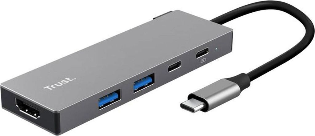 Trust 26062, USB Typ-C, HDMI, USB 3.2 Gen 1 (3.1 Gen 1) Type-A, USB 3.2 Gen 1 (3.1 Gen 1) Type-C, Grau, 0,1 m, Windows 11, Mac OS X 13.0 Ventura, M...