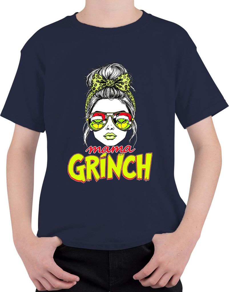 mama GRÍNCH Weihnachten Geschenk Mutter Lustig Grinchmama Retro Uni Kinder T-Shirt, Navy, 116