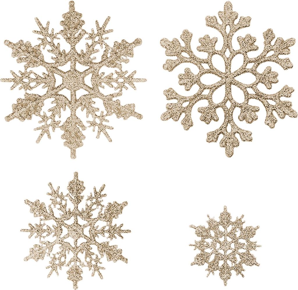 36-teiliges Set glitzernder Schneeflocken-Weihnachtsbaumschmuck zum Aufhängen für winterliche Weihnachtsdekoration im Innenbereich