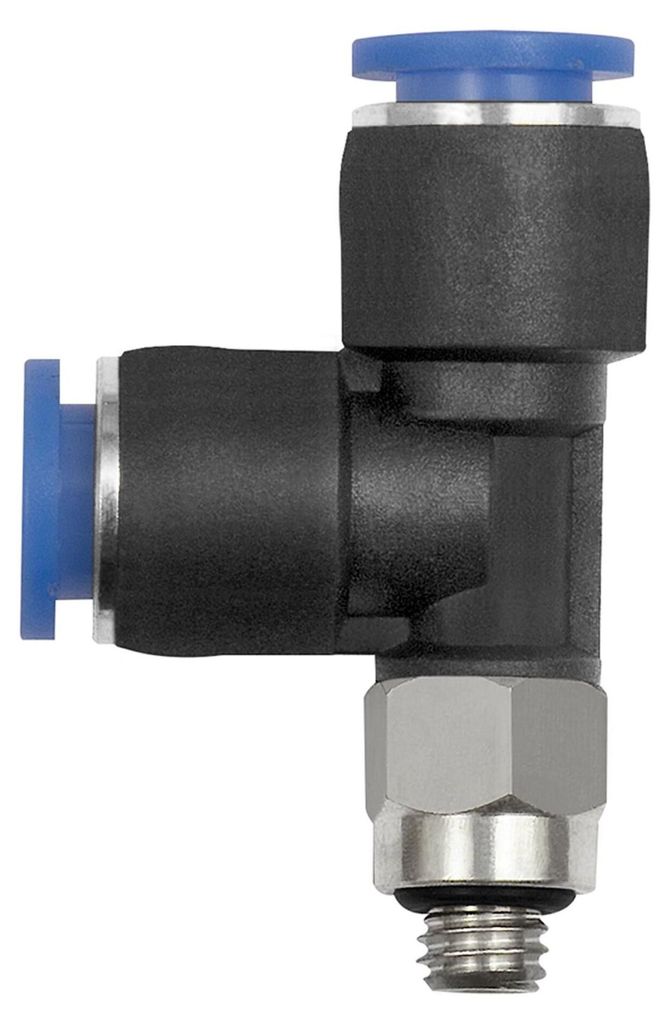 Riegler T-Steckverschraubung »Blaue Serie« mini, L-Form, drehbar, M5, Ø 3 mm