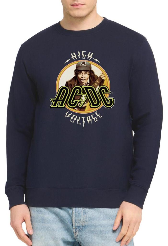 Spreadshirt AC/DC Logo High Voltage Angus Young Uni Pullover, XL, Navy