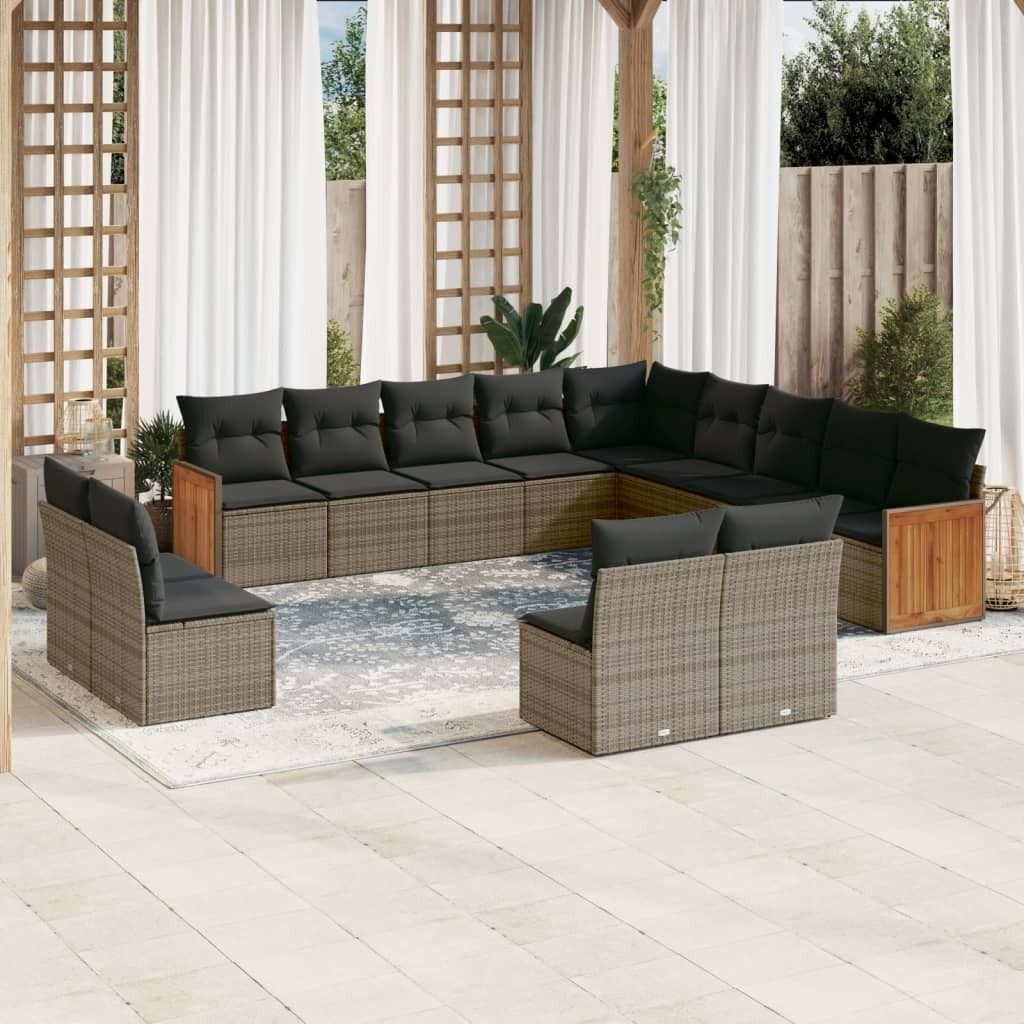 Maison Exclusive - 13-tlg. Garten-Sofagarnitur mit Kissen Grau Poly Rattan