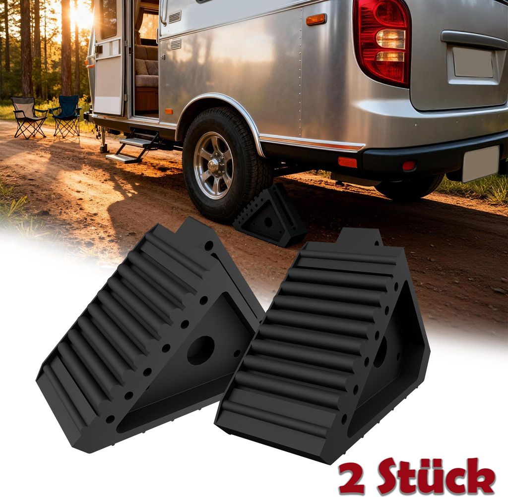 LARS360 Auto Unterlegkeile 2 Stück, schwarze Gummi-Radkeile mit Griff, 20x10x15 cm, stabiler Bremskeil, Radvorleger für Pkw, Kfz, Wohnmobil & Anh...