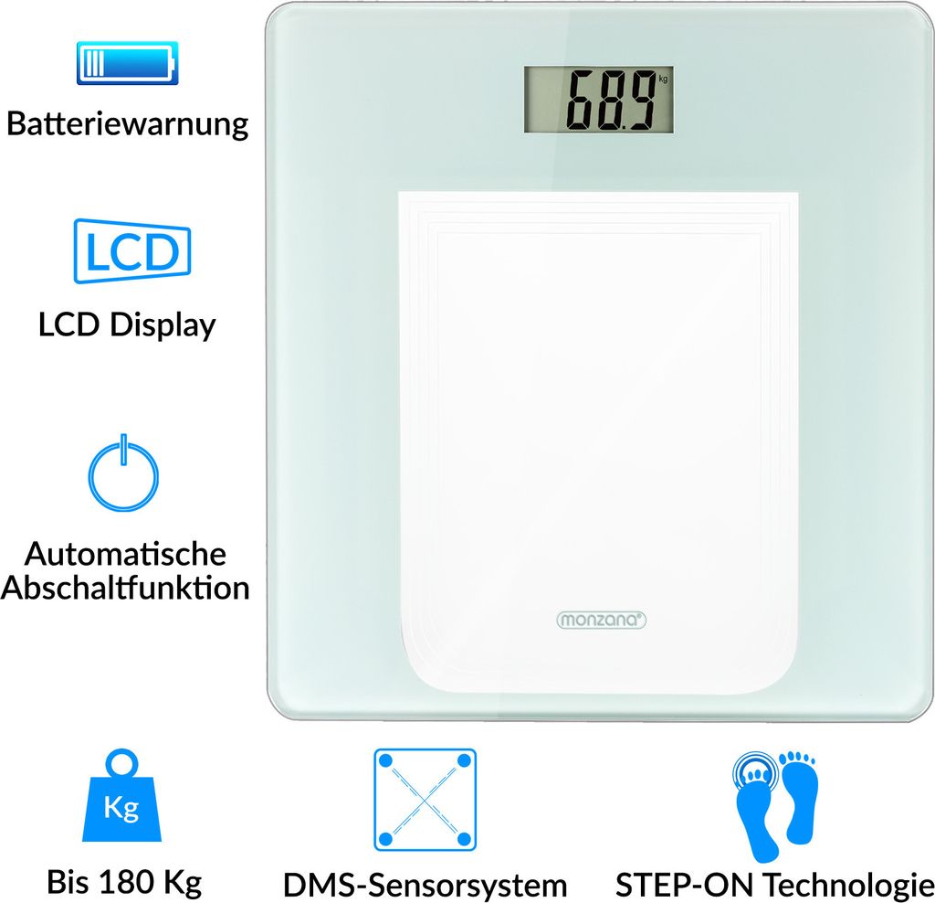 MONZANA® Digitale Personenwaage hochpräzise DMS-Sensoren Produktbild 1