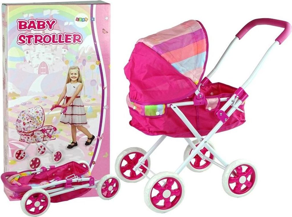 Kinderwagen für Puppen, rosa, mit Verdeck, 66 cm