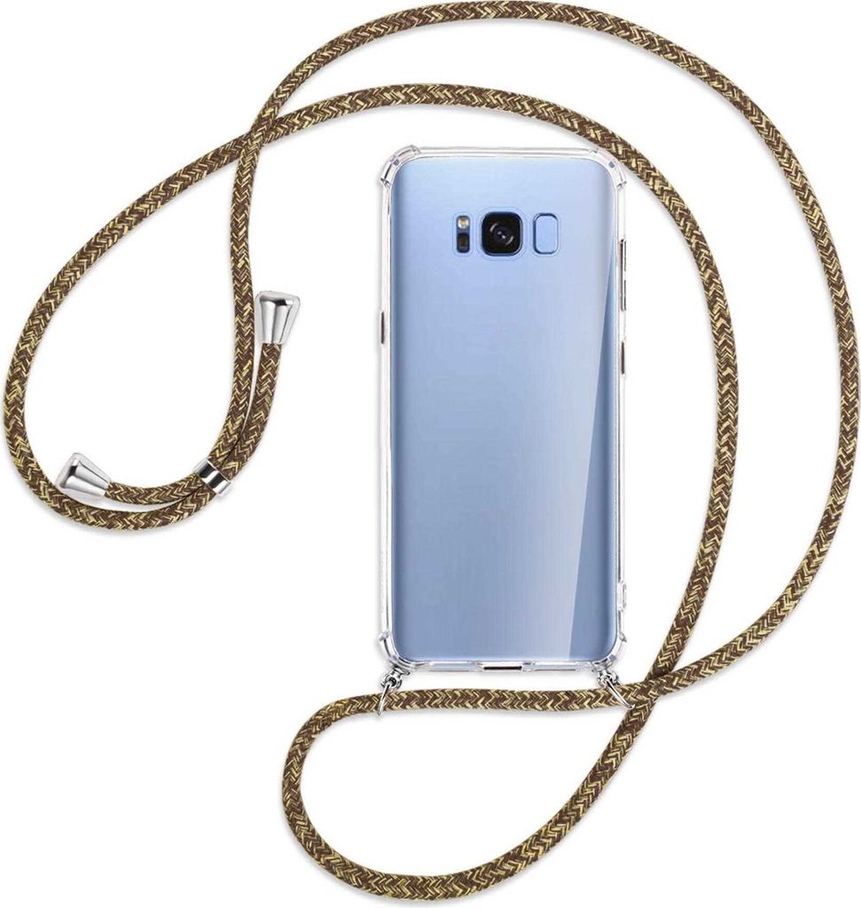 Handykette Backcover-Schutzhülle mit Band (Metall silberfarben) für Samsung Galaxy S8 - braun+beige
