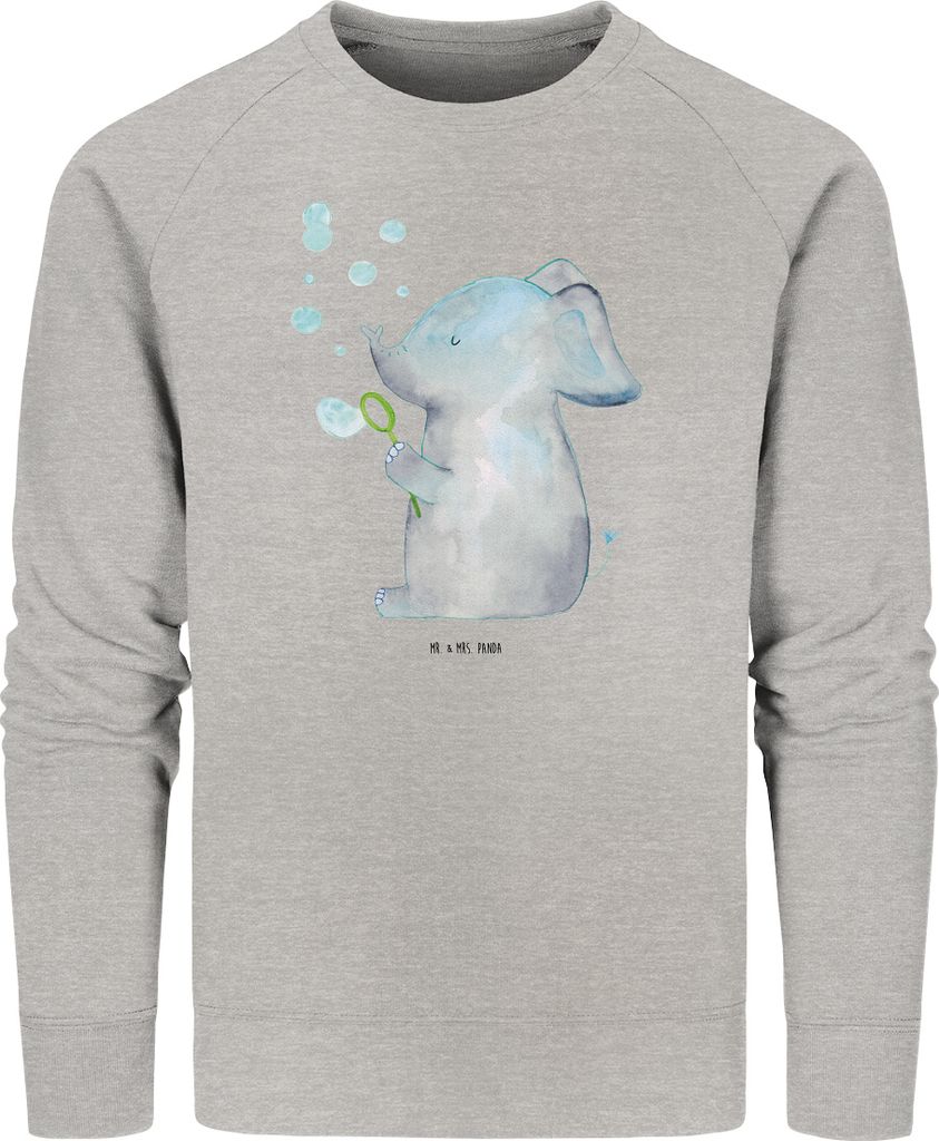 Mr. & Mrs. Panda Baumwoll Pullover Elefant Seifenblasen Größe S - Heather Grey - Geschenk, Bio, Sweatshirt, Sweater, Elefanten, Liebe, Liebesspru...