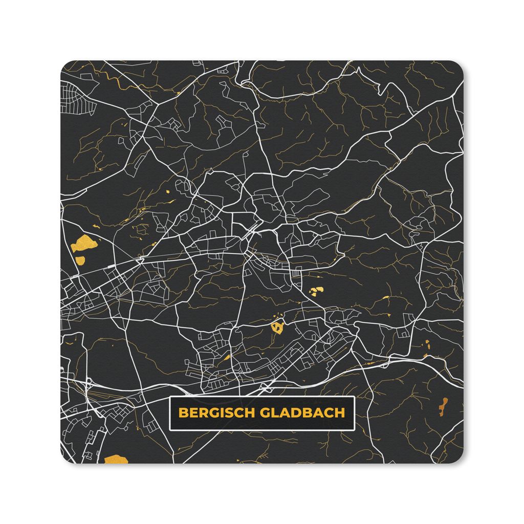 MuchoWow Mauspad Mousepad Bergisch Gladbach - Gold - Karte - Stadtplan - Deutschland 30x30 cm - Mousepads - Maus Mat - Pad - Mausunterlage - Gaming