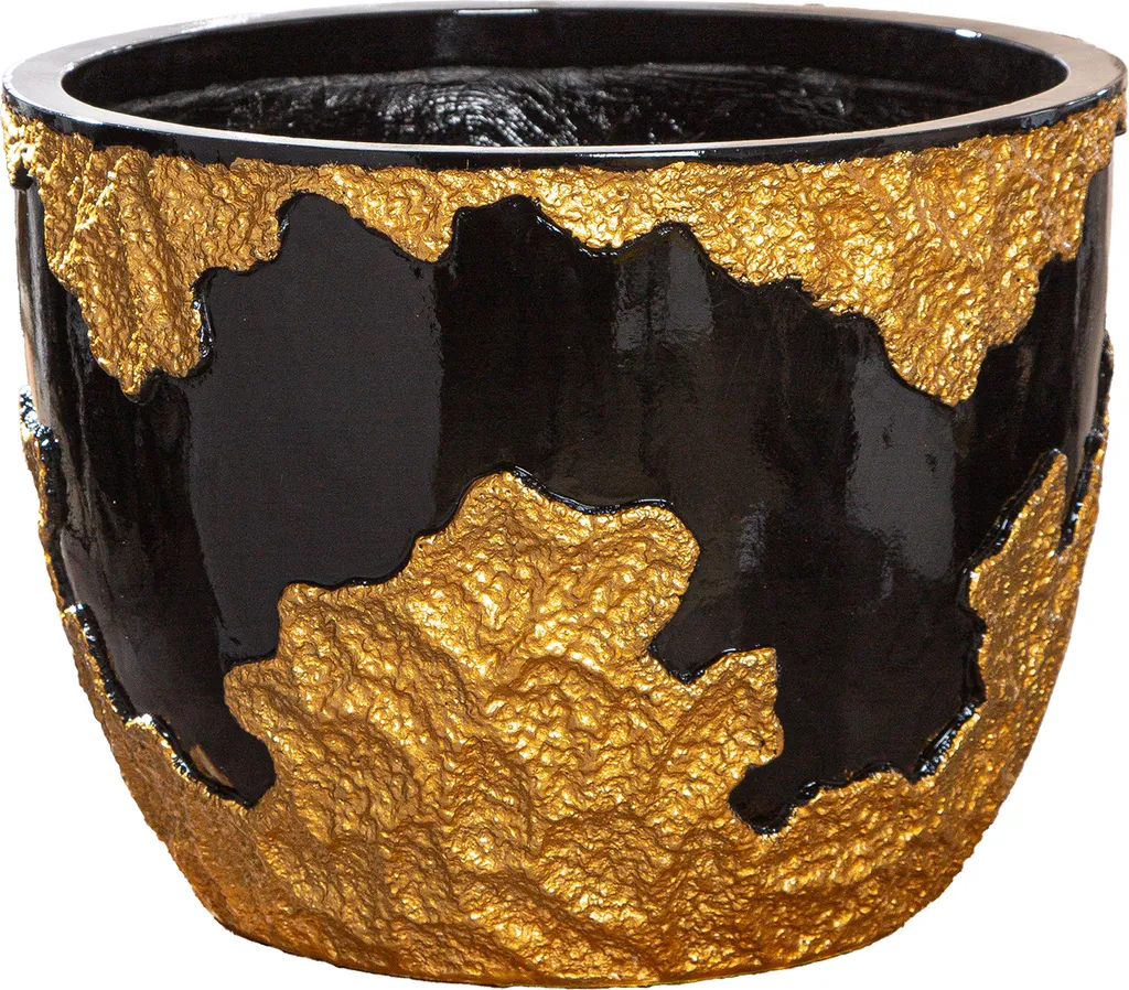 Grand cache-pot de salon noir et or Famosa pour plantes d'intérieur