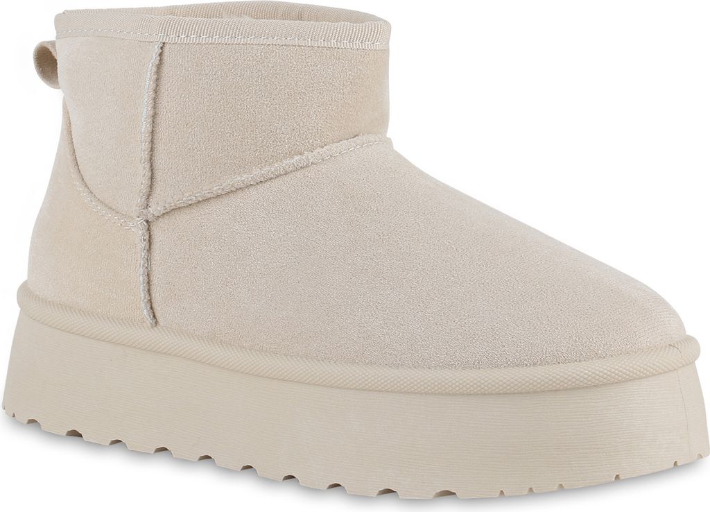 VAN HILL Damen Warm Gefütterte Winter Boots Bequeme Profil-Sohle Schuhe 840873, Farbe: Beige, Größe: 40