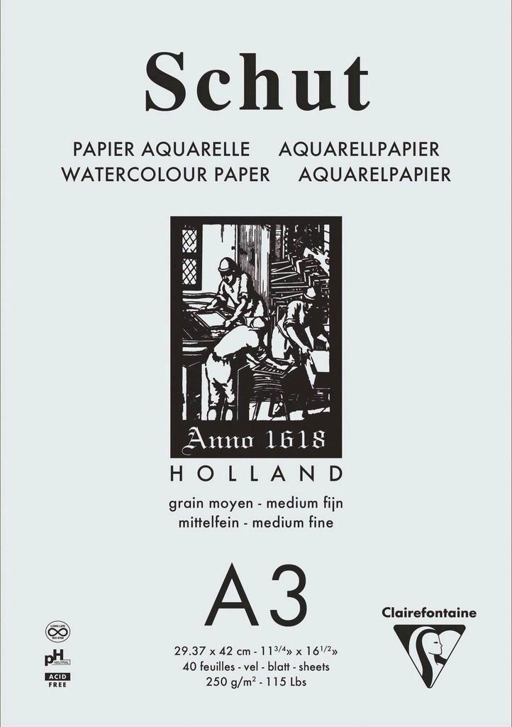 Clairefontaine Aquablock P.Grain A3 w 250g 40Bl
