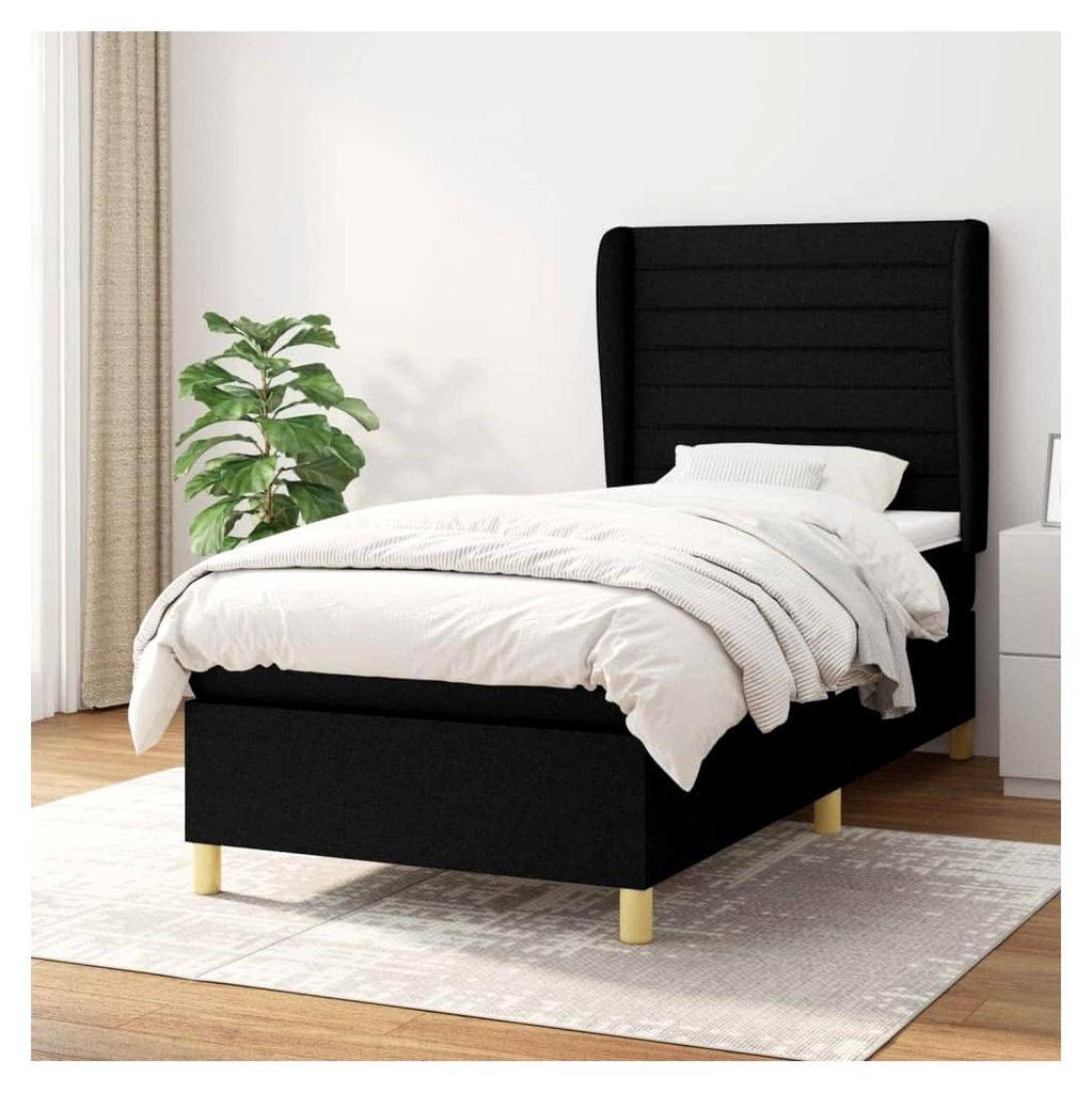 Lattenrost mit Matratze, Schwarz, 90 x 200 cm, Stoff, Plattformbett, mit Lattenhalter, einfache Montage, für Schlafzimmer, Erwachsene