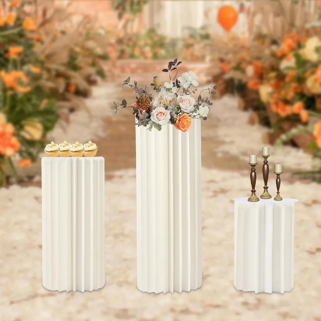 Lot de 3 Supports de Fleurs Cylindriques Jaunes pour Déco de Mariage