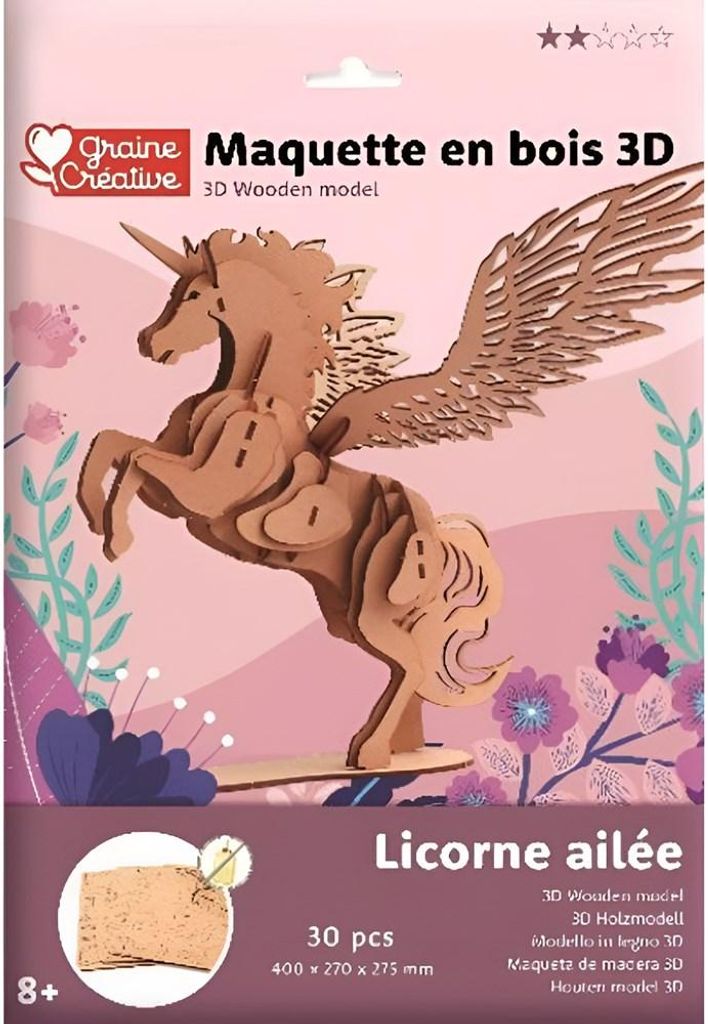 Graine Creative 3D modello di legno unicorno artigianato Immagine del prodotto 
