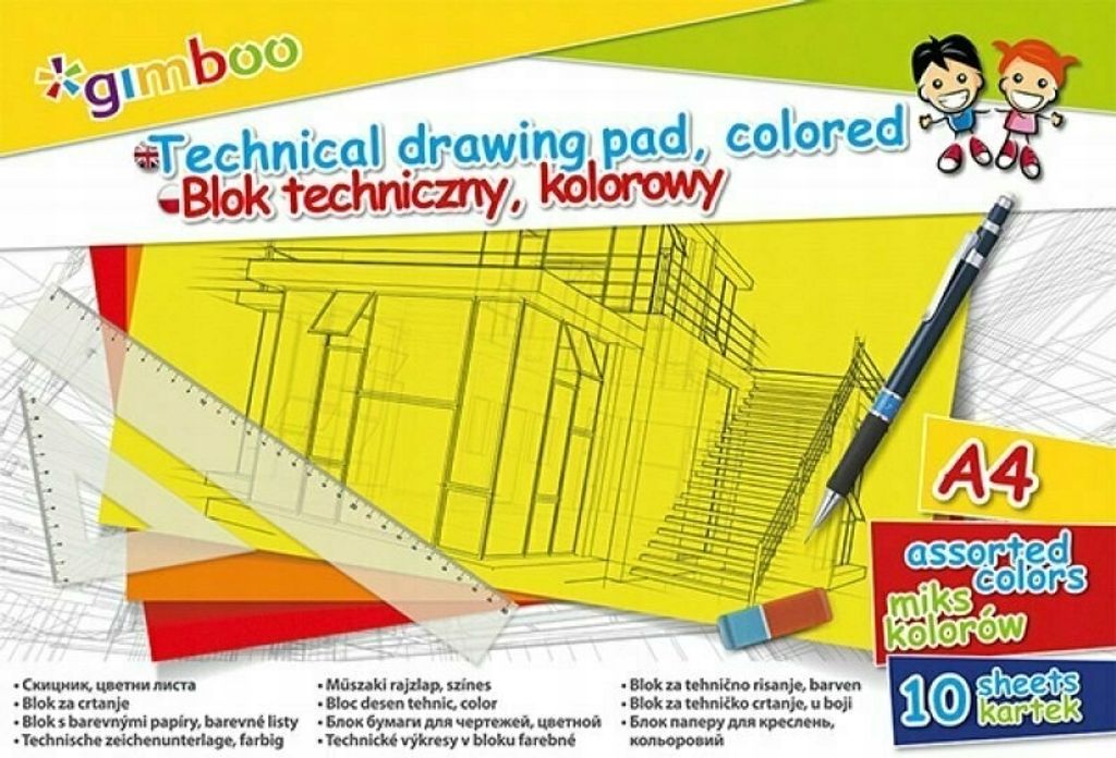 Block für technisches Zeichnen, GIMBOO, A4, 10 Blatt, 150GSM, verschiedene Farben