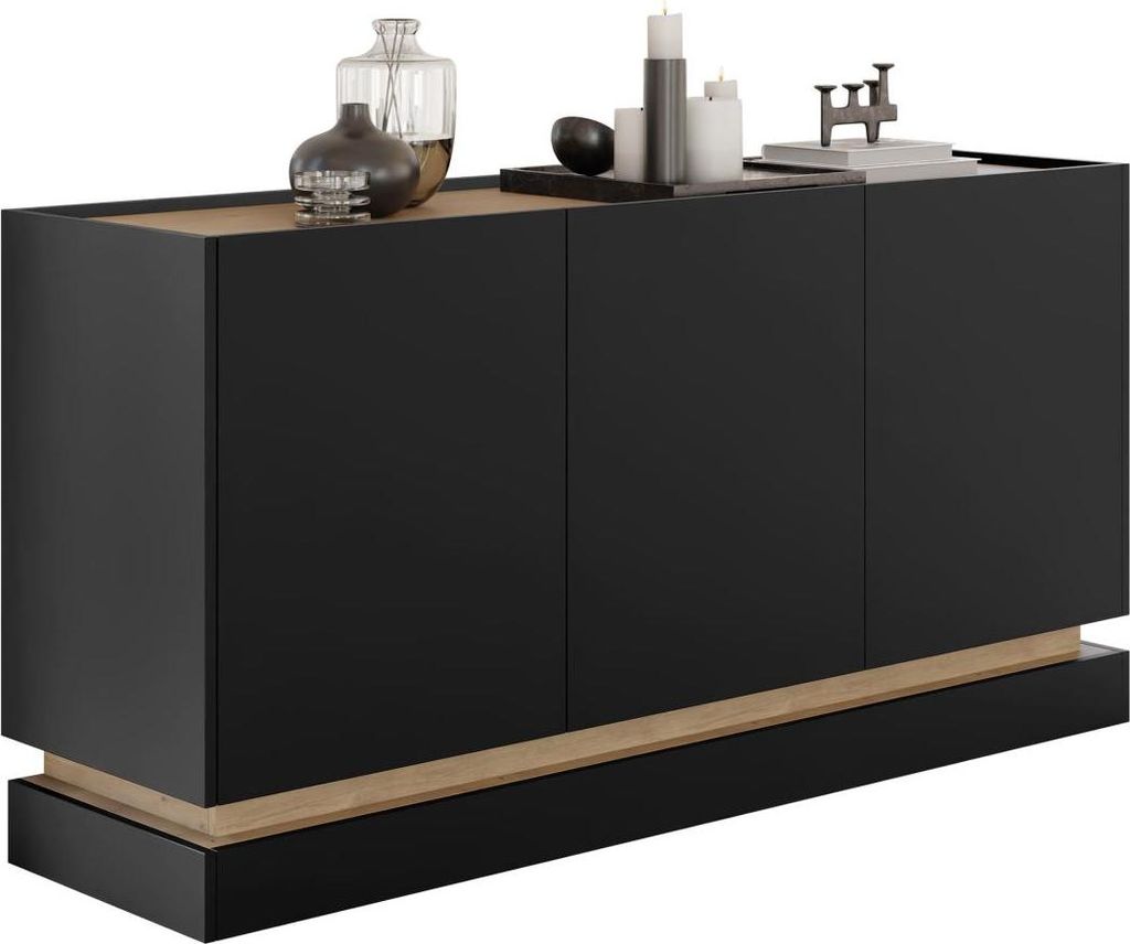 MIRJAN24 Sideboard Zarpant K160 3D, Kommode mit drei Drehtüren (Farbe: Schwarz / Eiche Cremona)