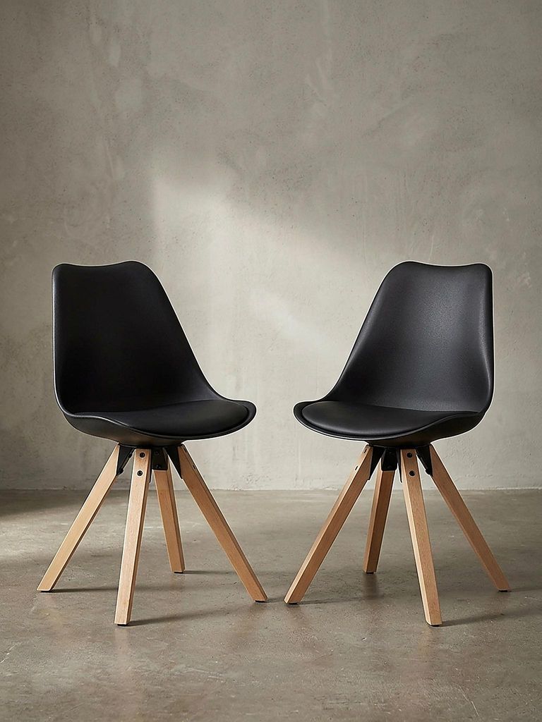 2er Set Esszimmerstühle "Lund": Skandinavisches Design, Komfortables Sitzen. Schwarz, Material: Kunstleder, 49x52x87 cm | Kadima Design