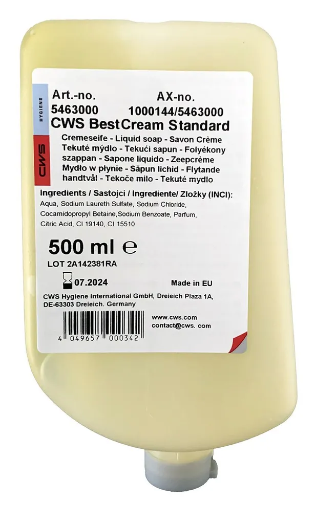Évitez les mains sèches avec le savon CWS BestCream Agrumes 12x500 ml