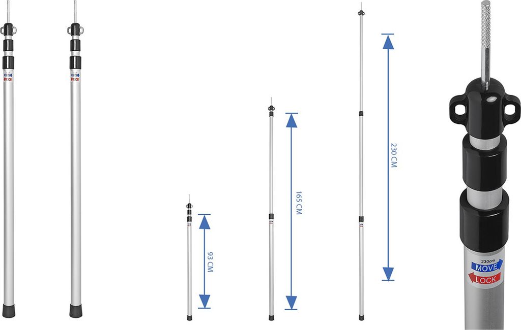 2x Teleskop Zeltstange 93 bis 230 cm Vorzeltstange aus Alu Produktbild 