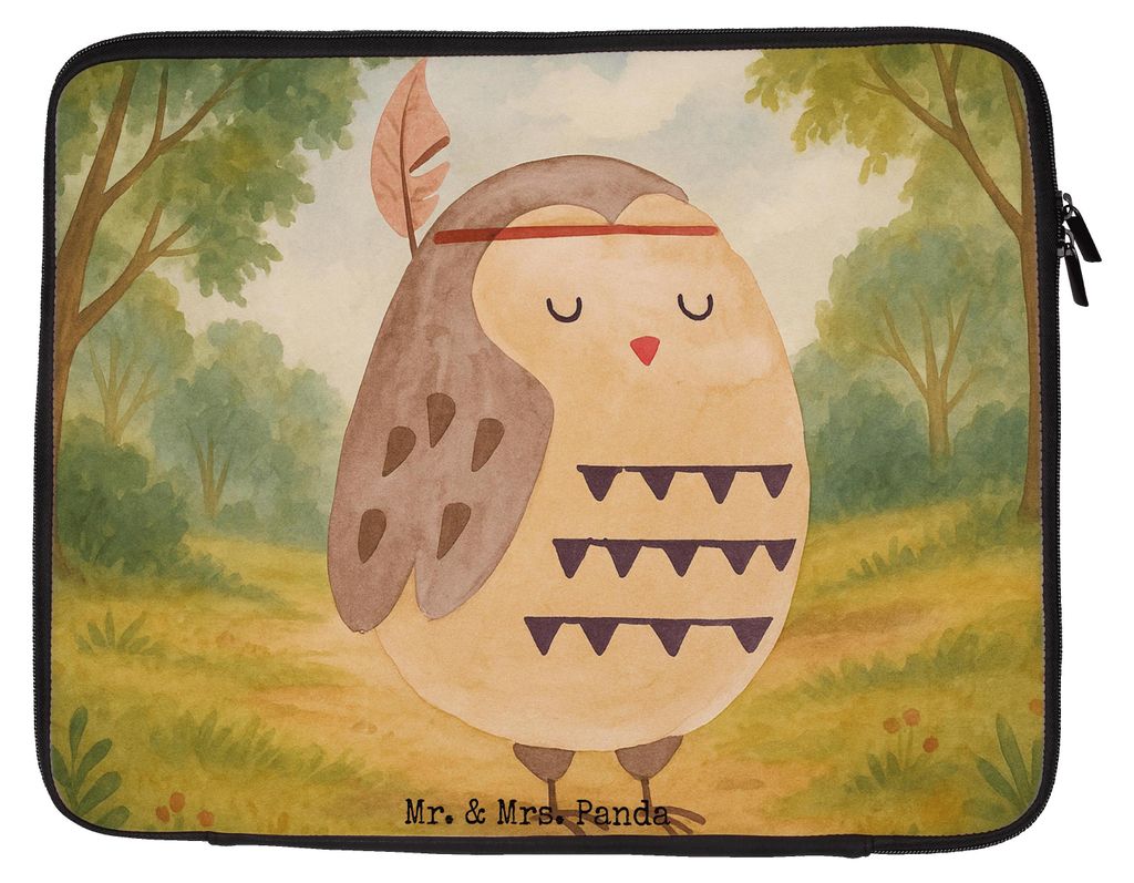 Mr. & Mrs. Panda Notebook Tasche Eule Federschmuck Design 20 x 28 cm - Weiß - Geschenk, Deko, Owl, Computertasche, Laptop Hülle, Laptoptasche, Ab...