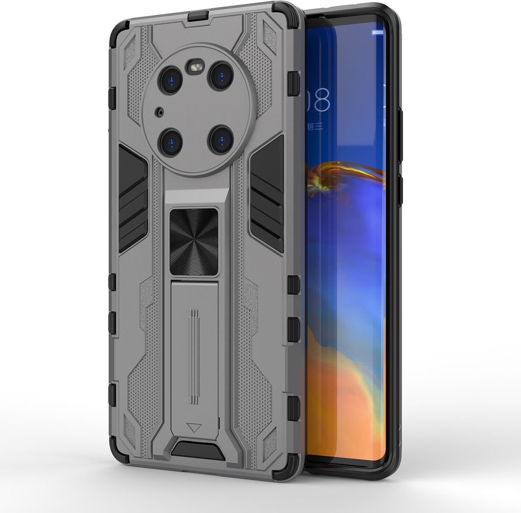 Huawei Mate 40 Pro Hülle, Dual Layer PC TPU Bumper Stoßfest Ständer Schutzhülle für Huawei Mate 40 Pro Grau