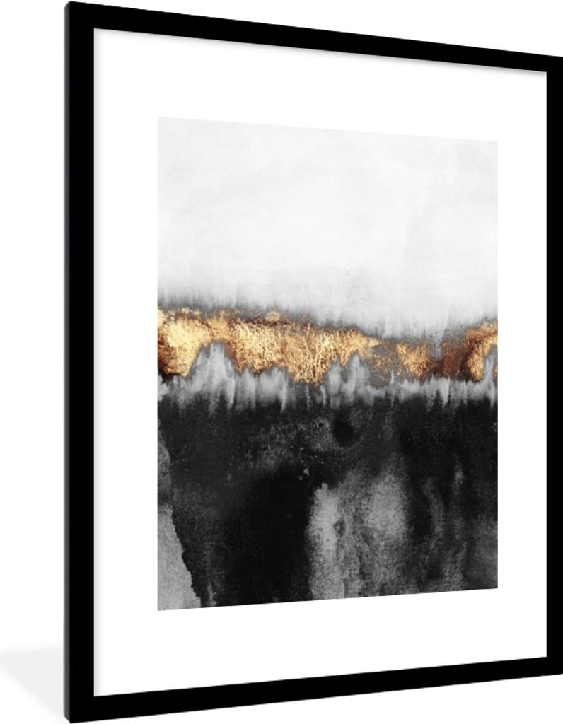 MuchoWow Gerahmtes Poster Gold - Chic - Abstrakt 60x80 cm - Poster mit Schwarzem Bilderrahmen Wandposter Rahmen Foto Bilder - Wohnzimmer - Dekora...