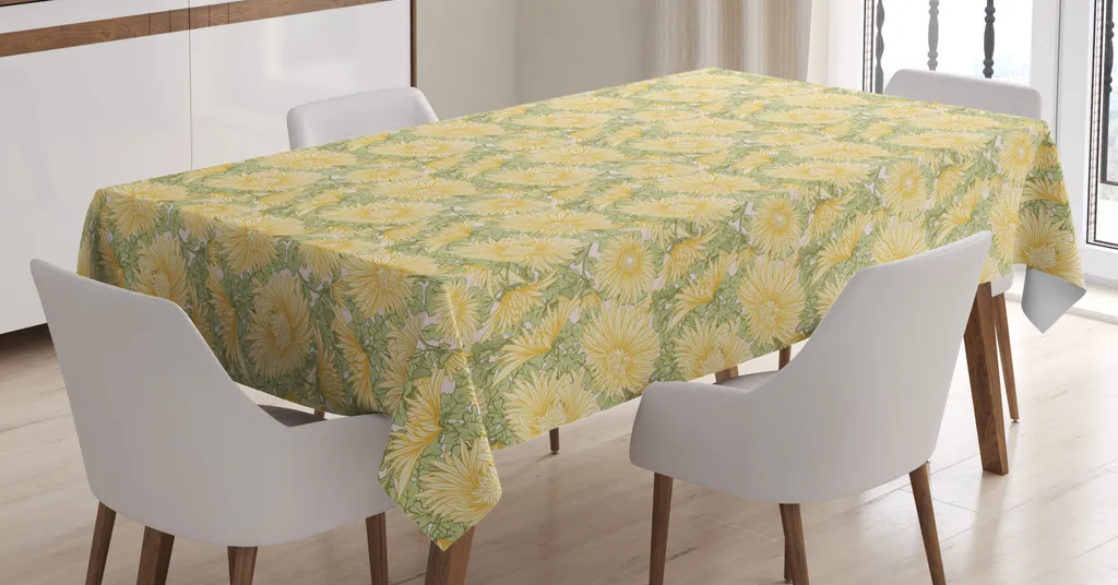 Tovaglia Antimacchia Lavabile ABAKUHAUS 140x200 cm - Fiori Senape