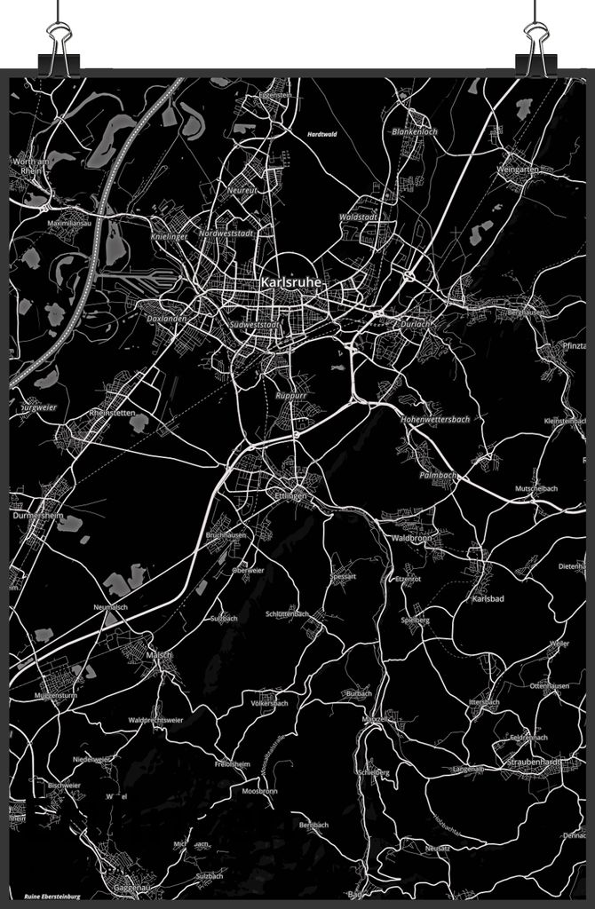 Mr. & Mrs. Panda Bild Ettlingen DIN A5 - Geschenk, wanddeko, Deko Poster, Stadt, Dorf Karte Landkarte Map Stadtplan, drucke, Wandbild