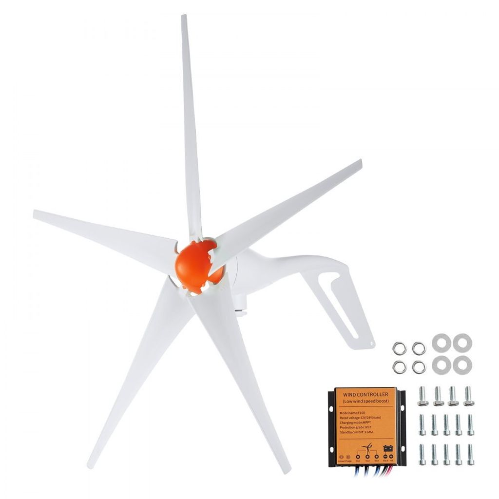 500 W Windkraftanlage - 12 V Windgenerator - 5-Blatt-Windkraftgenerator mit MPPT-Regler - Einstellbare Windrichtung und 2,5 m/s Startwindgeschwindi...