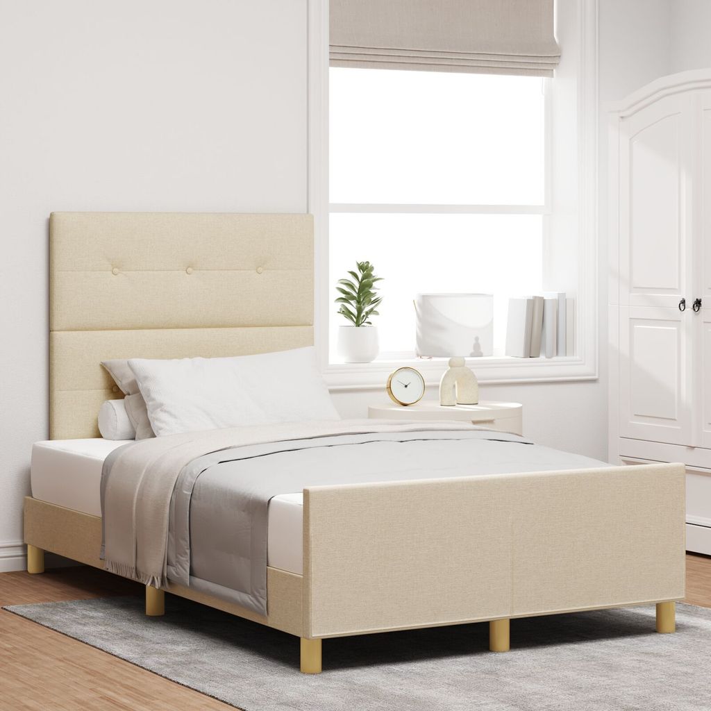 Möbel Bettgestell Creme 120x200 cm Stoff - Klassische Betten 3344723