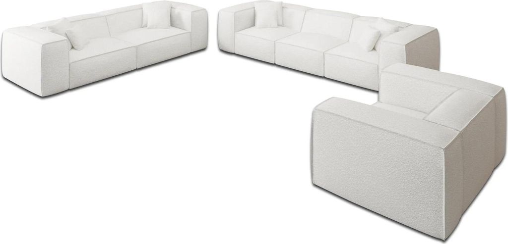 Bouclé 4-3-1-Sitzer Sofa Set Arelia Weiß