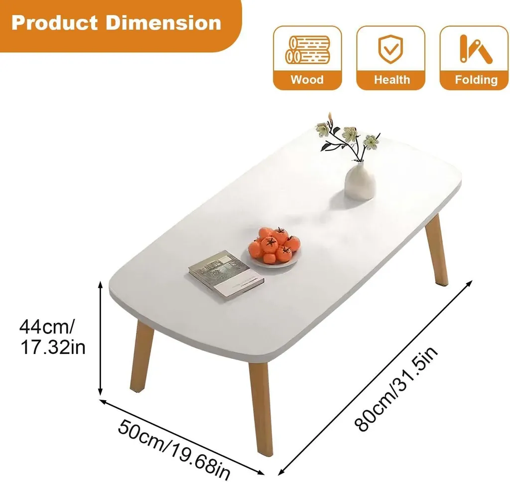 Table basse pliante portable et mini-bureau en bois blanc multifonction