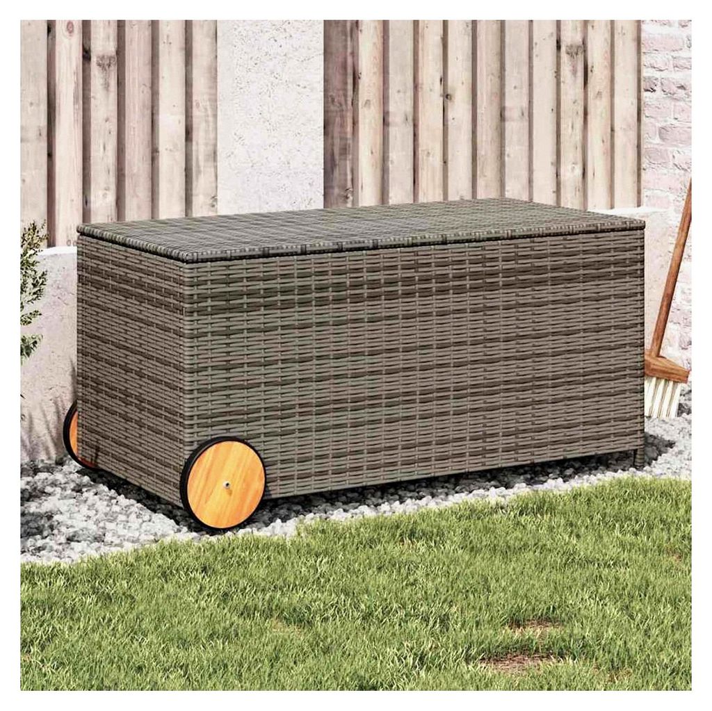 Gartentruhe mit Rollen Grau 190L Poly Rattan