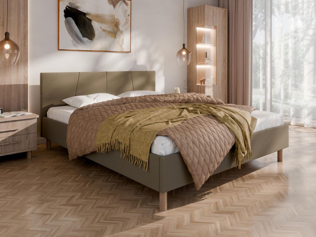 ALMORE Polsterbett – minimalistisches Design, Holzbett auf Füßen | Taschenfederkernmatratze