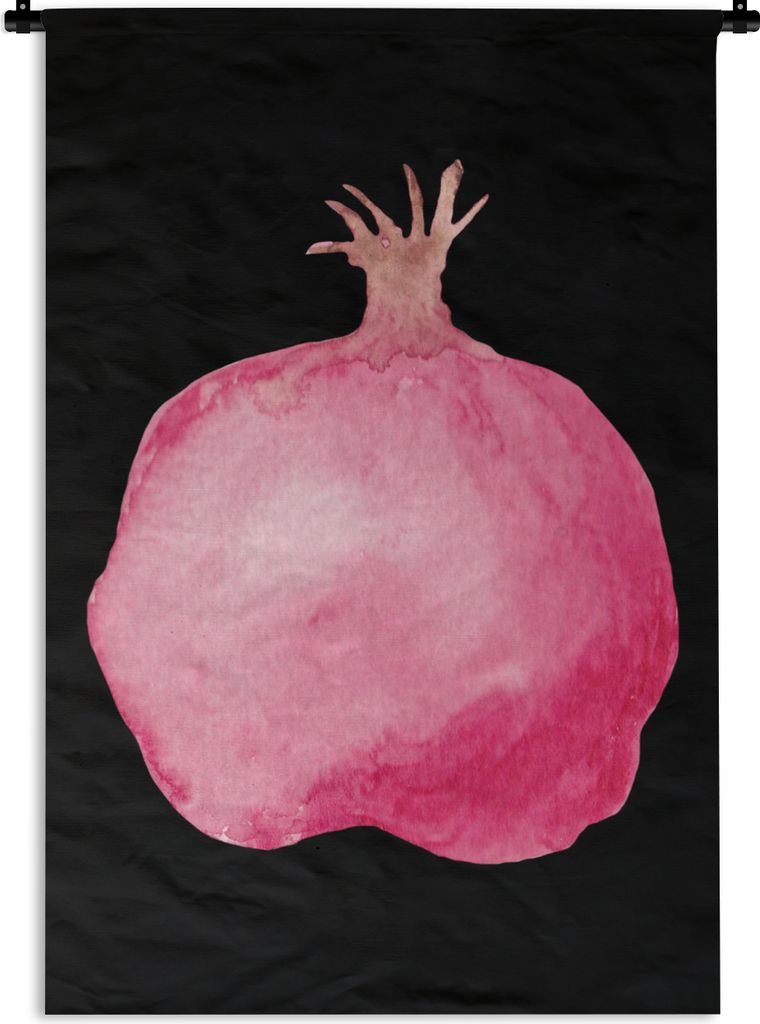 MuchoWow Wandteppich Wandbehang Granatapfel - Aquarell - Schwarz 60x90 cm Tapisserie Dekoration Wandtuch - Foto-Teppich - Abwaschbar