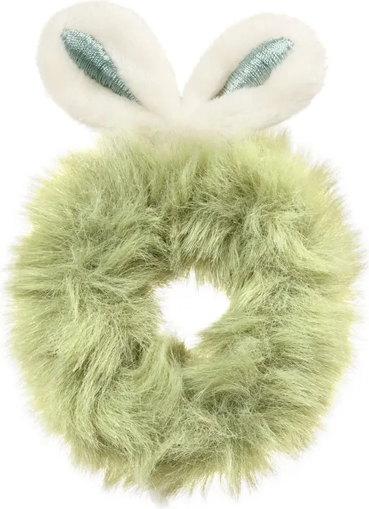 Scrunchie Artigianale in Peluche Verde | Elastico con Orecchie Bunny