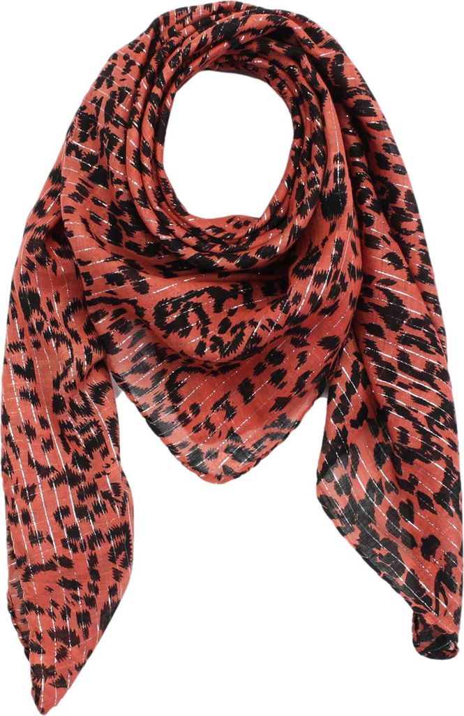 Baumwolltuch - Leopard 1 rot - silber - quadratisches Tuch Produktbild 