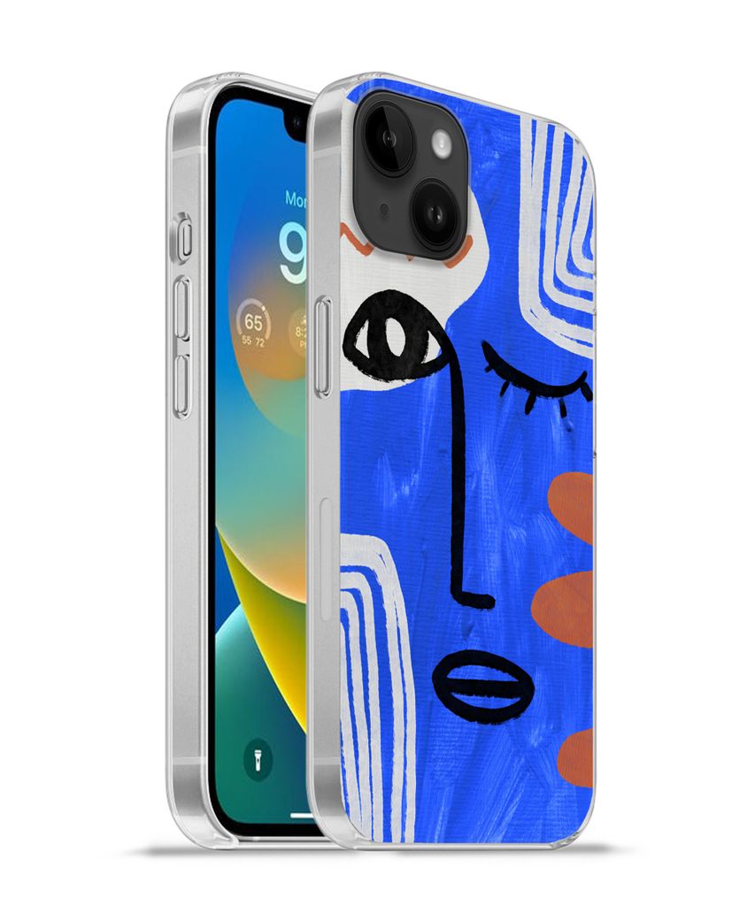 MuchoWow Handyhülle Schutzhülle Hülle für Apple iPhone 14 Plus - Soft case Gesicht - Blau - Abstrakt Silikon Softcase Handy Hülle - Abbildung