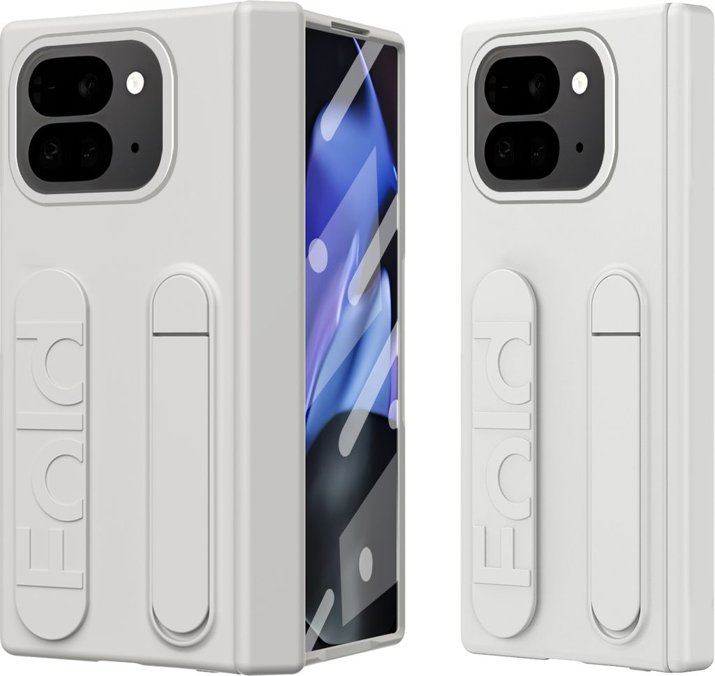 Hülle für Google Pixel 9 Pro Fold Armbandtasche mit Scharnierschutz, Eingebautem Displayschutz, Griff, Ständer Handyhülle Weiß