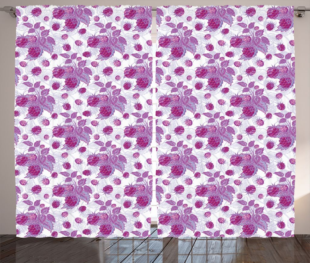 ABAKUHAUS Natur Rustikaler Gardine, Vivid Rasberries Zweig, Schlafzimmer Kräuselband Vorhang mit Schlaufen und Haken, 280 x 225 cm, Violett und Lila
